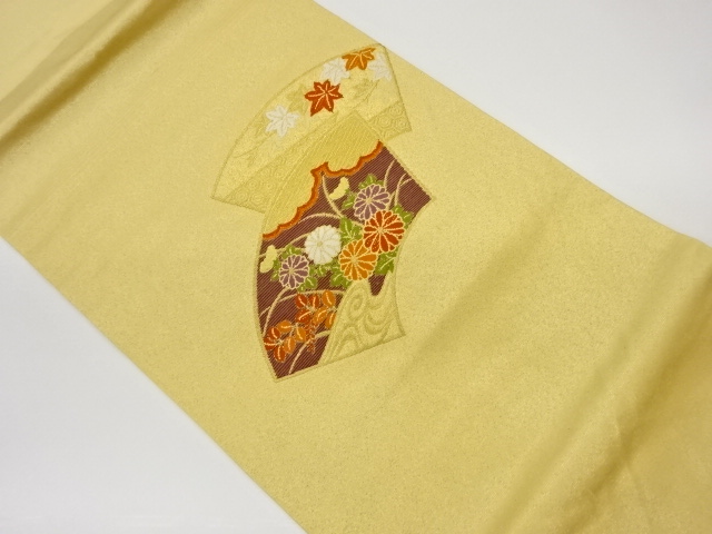 地紙に秋草模様織出し名古屋帯